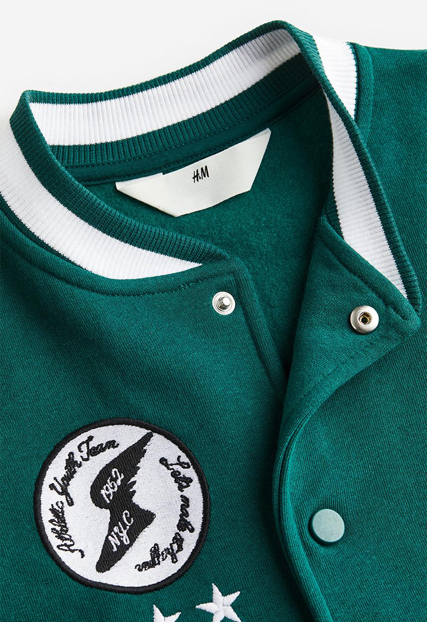H&M - Appliquéd baseball jacket - dark green/block-coloured 