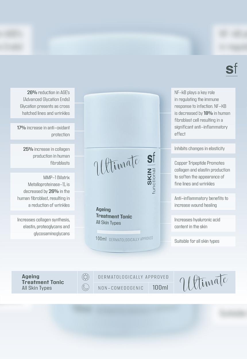 SKIN functional - Ultimate - Ageing Treatment Tonic. All Skin Types. Copper Tripeptide