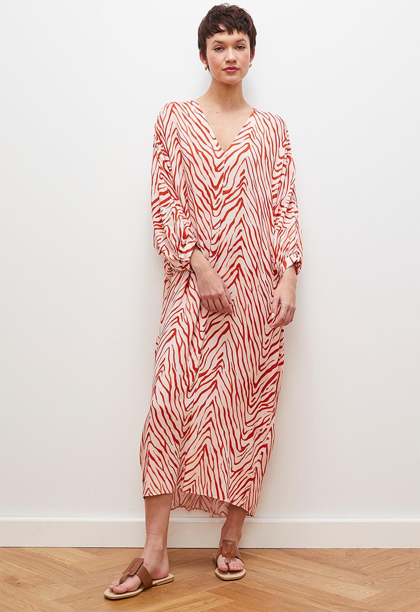 edit - Printed midi dress - rust ecru zebra