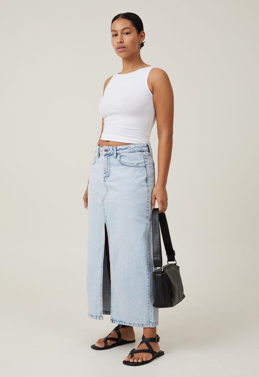 Cotton On - Bailey denim maxi skirt - palm blue