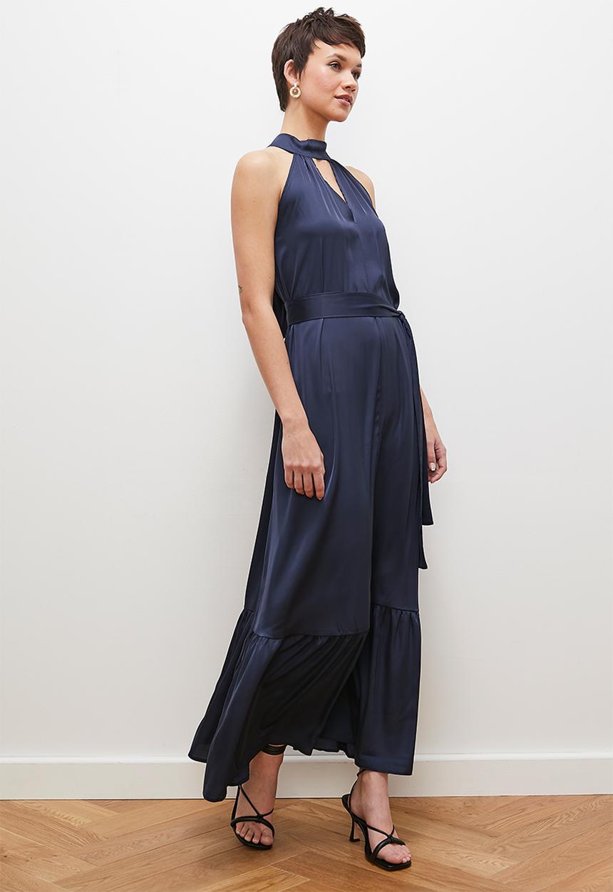 edit - Halter tiered midi dress - navy