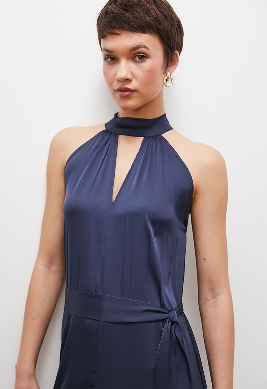 edit - Halter tiered midi dress - navy