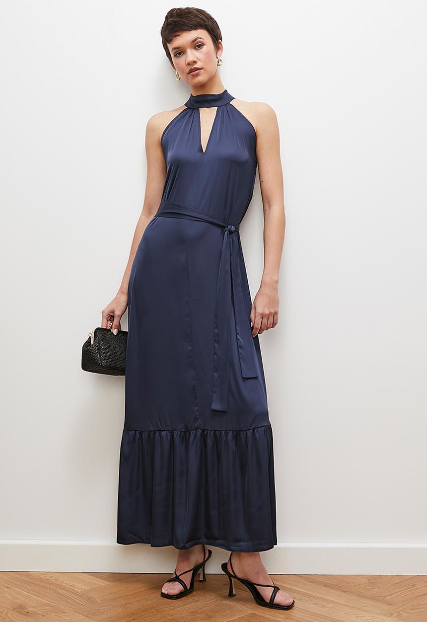 edit - Halter tiered midi dress - navy