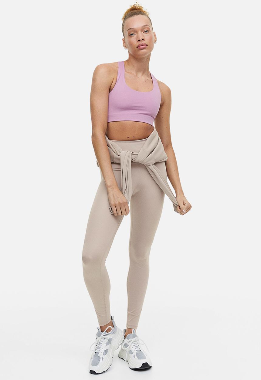 H&M - High waist sports tights - light beige