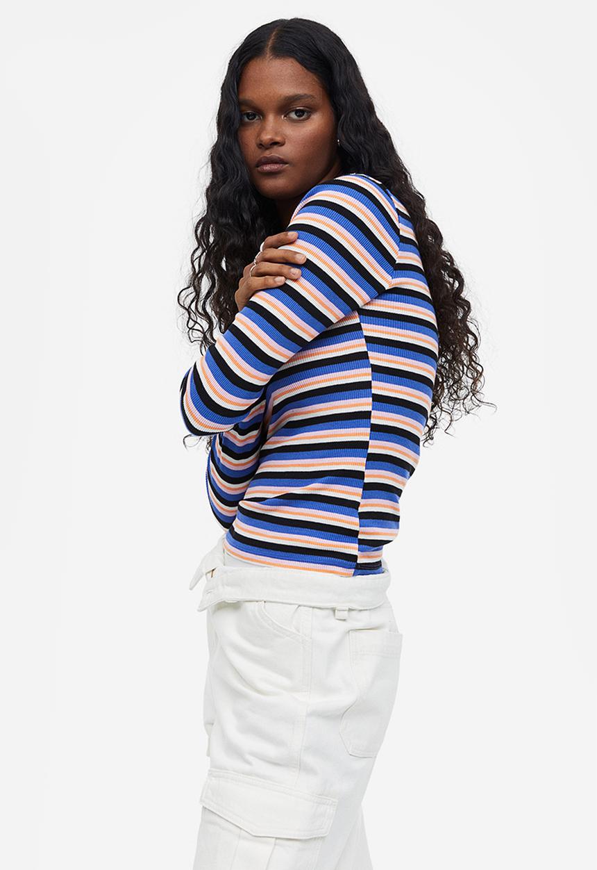 H&M - Sheer ribbed top - bright blue/pink/striped 