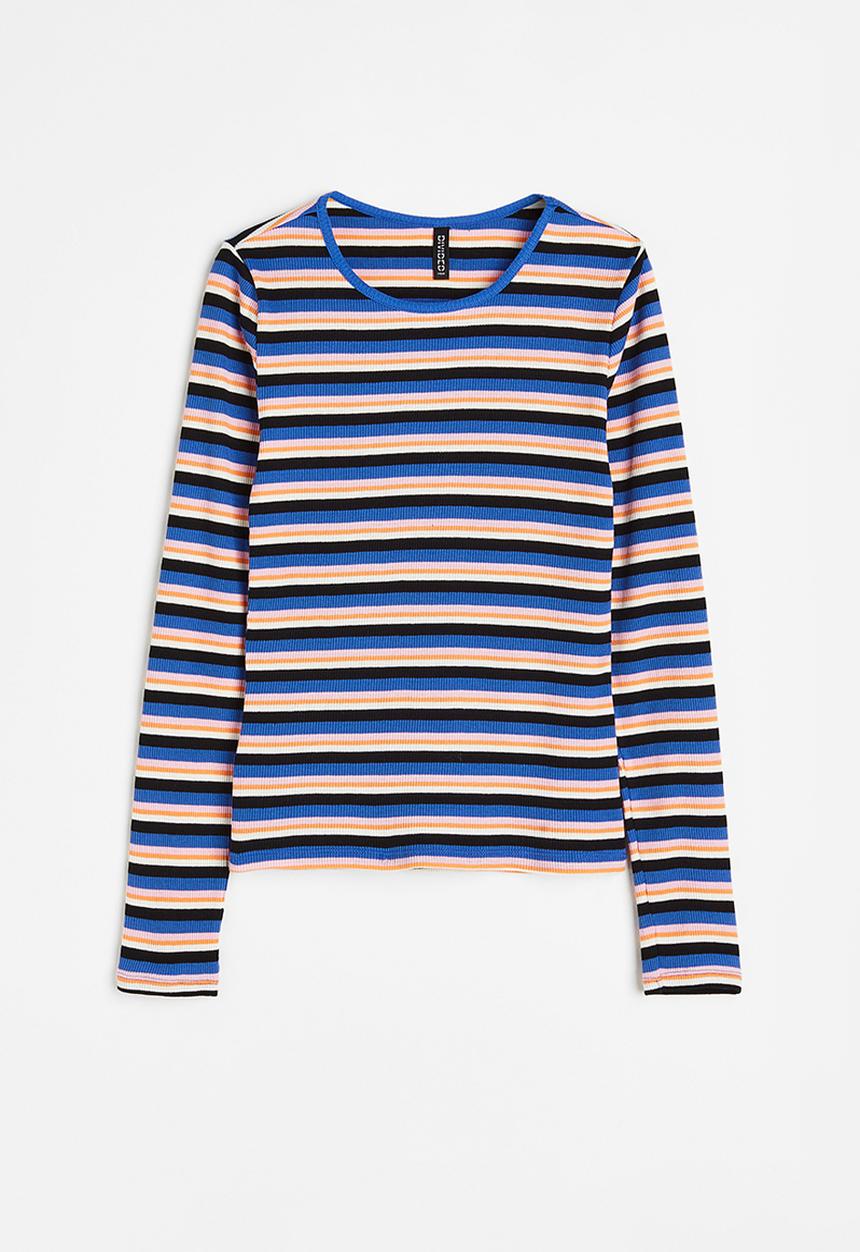 H&M - Sheer ribbed top - bright blue/pink/striped 