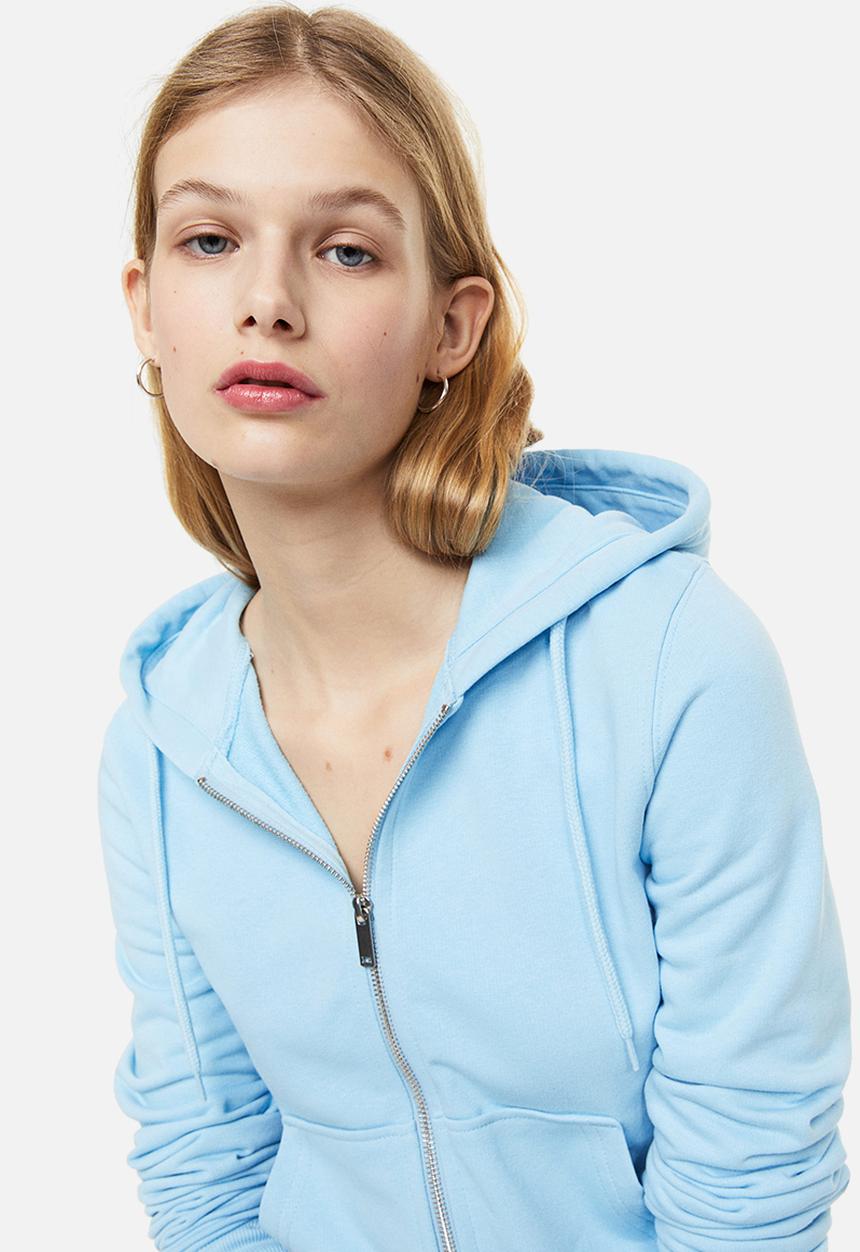 H&M - Fitted zip-through hoodie - light blue 