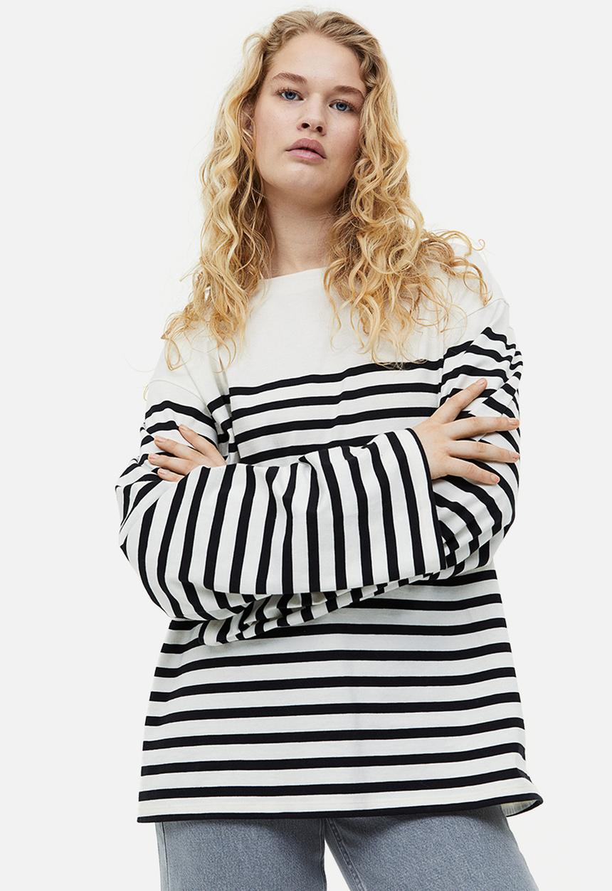H&M - Long-sleeved jersey top - black / white striped 