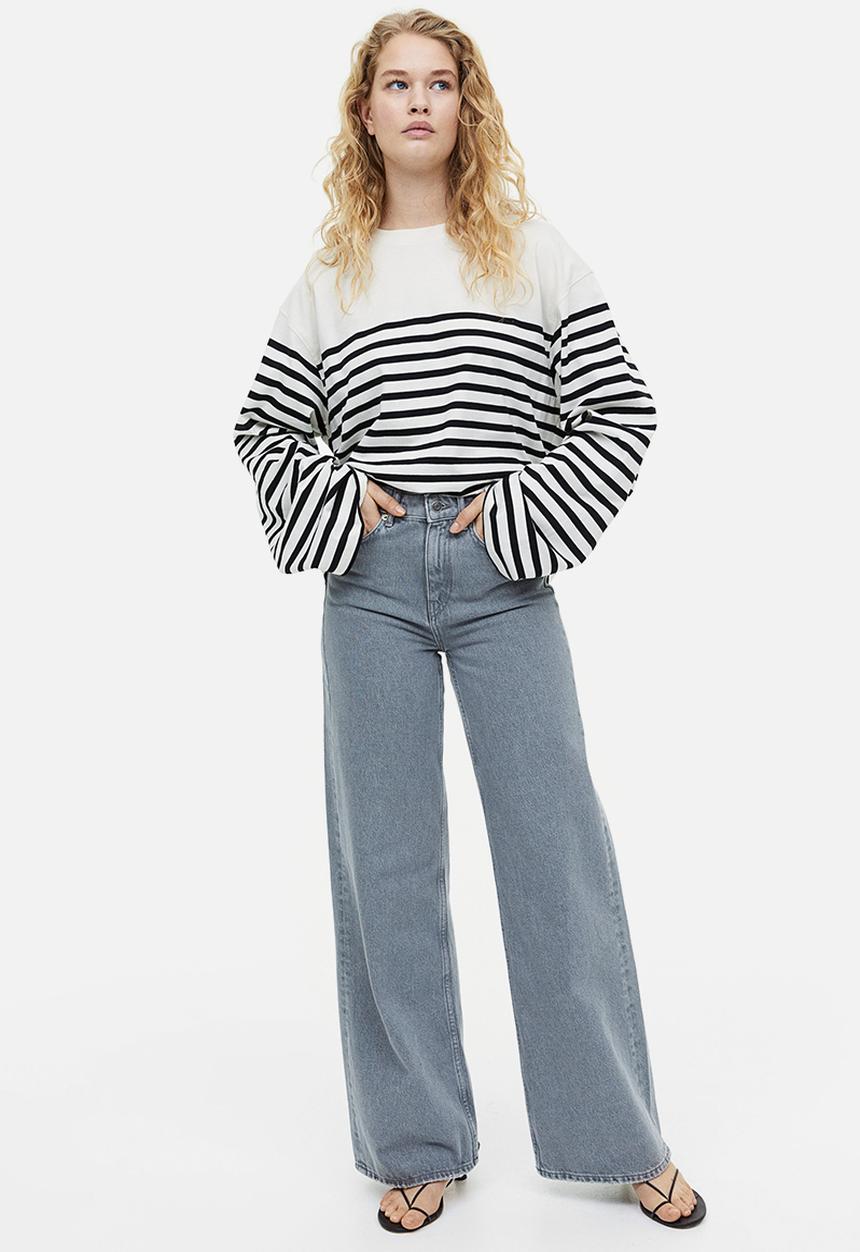 H&M - Long-sleeved jersey top - black / white striped 