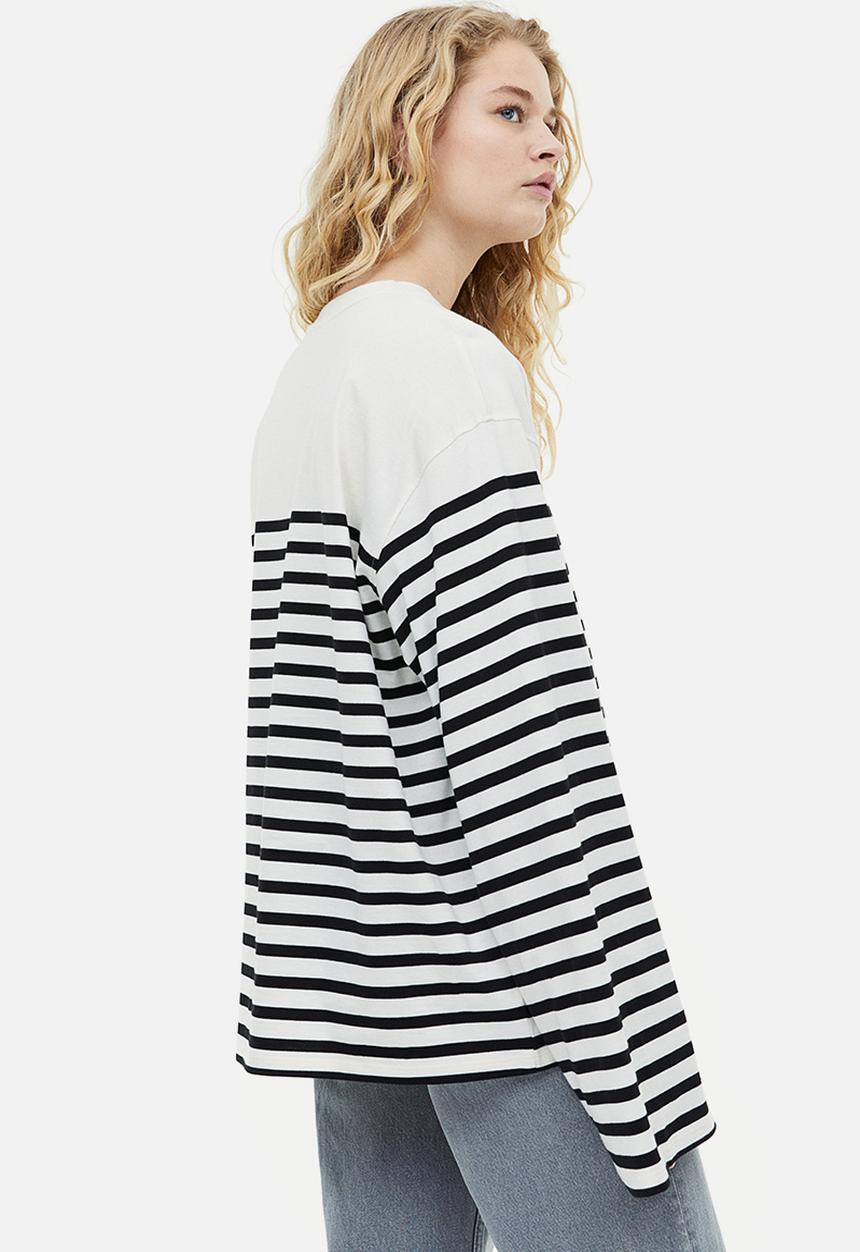 H&M - Long-sleeved jersey top - black / white striped 