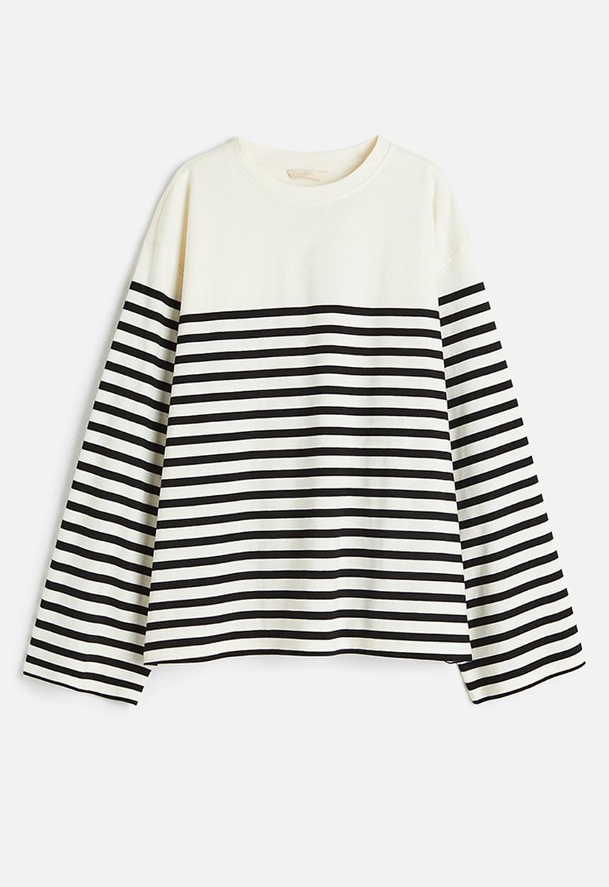 H&M - Long-sleeved jersey top - black / white striped 