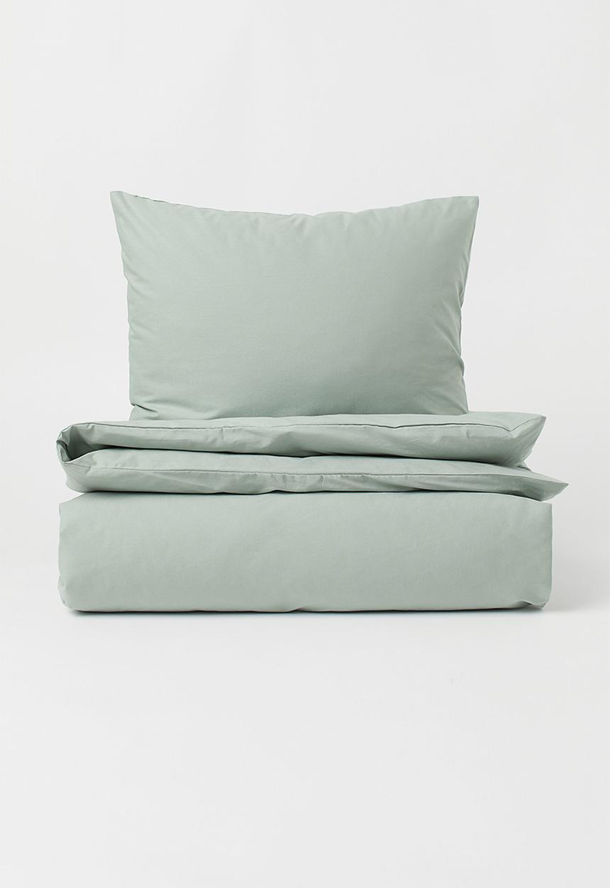 H&M - Cotton single duvet cover set - green
