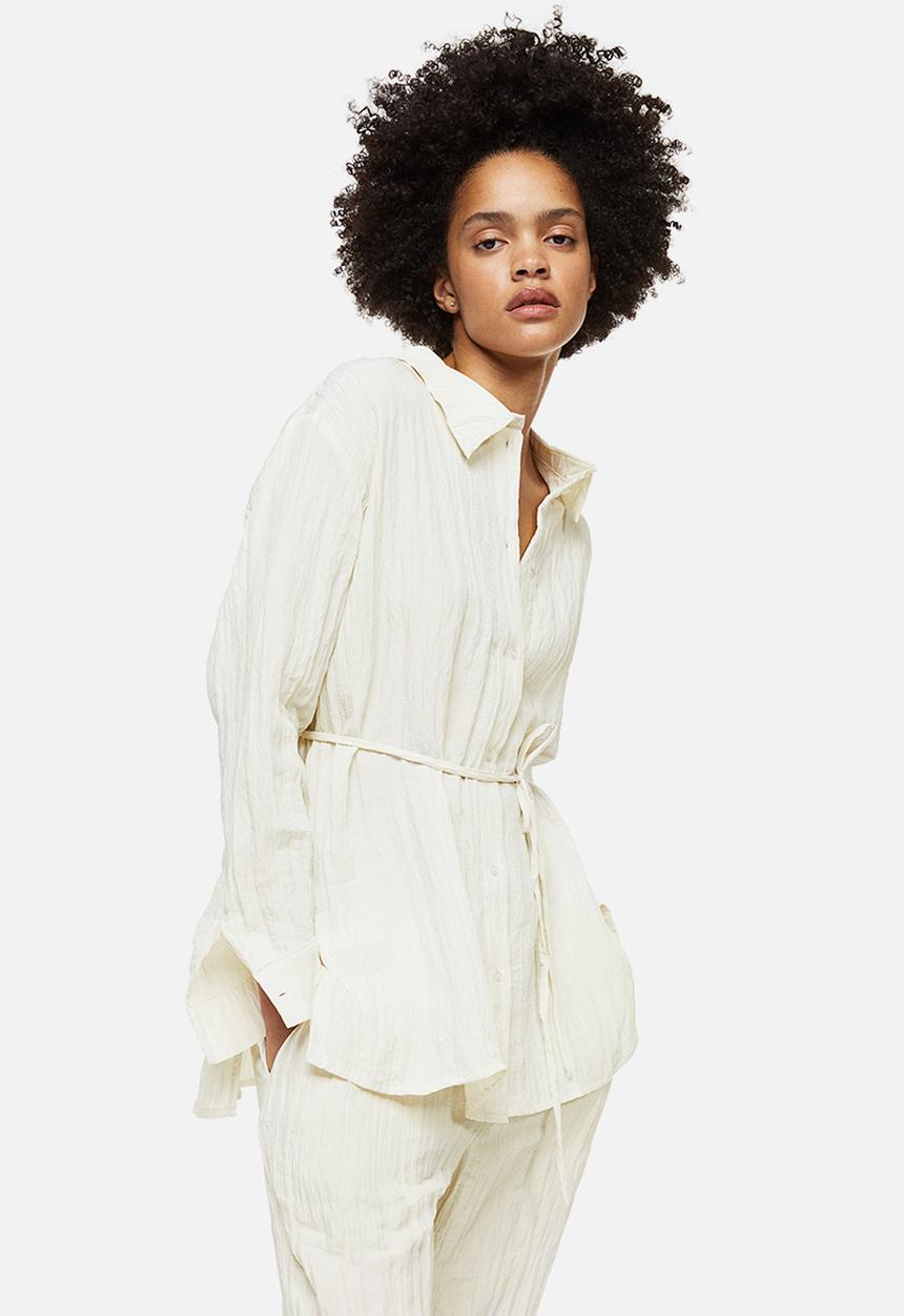 H&M - Crinkled shirt - cream 