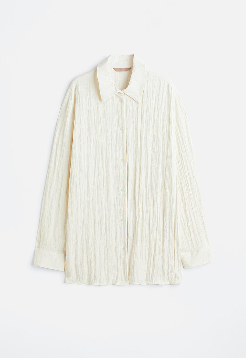 H&M - Crinkled shirt - cream 