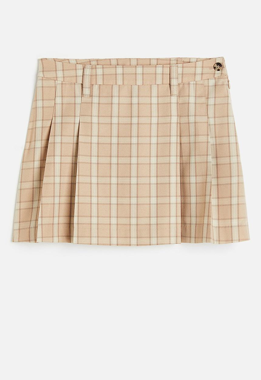 H&M - Pleated skirt - beige/checked 