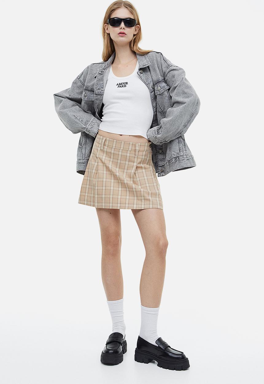 H&M - Pleated skirt - beige/checked 