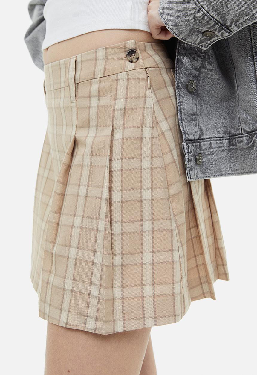 H&M - Pleated skirt - beige/checked 