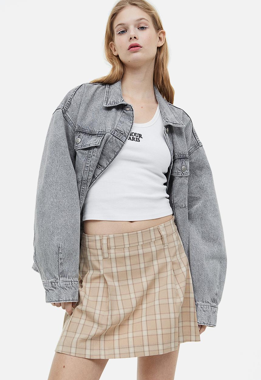 H&M - Pleated skirt - beige/checked 