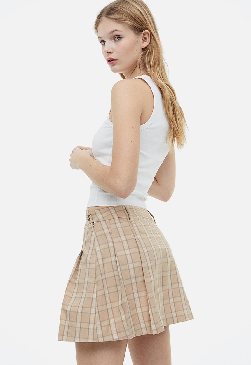 H&M - Pleated skirt - beige/checked 