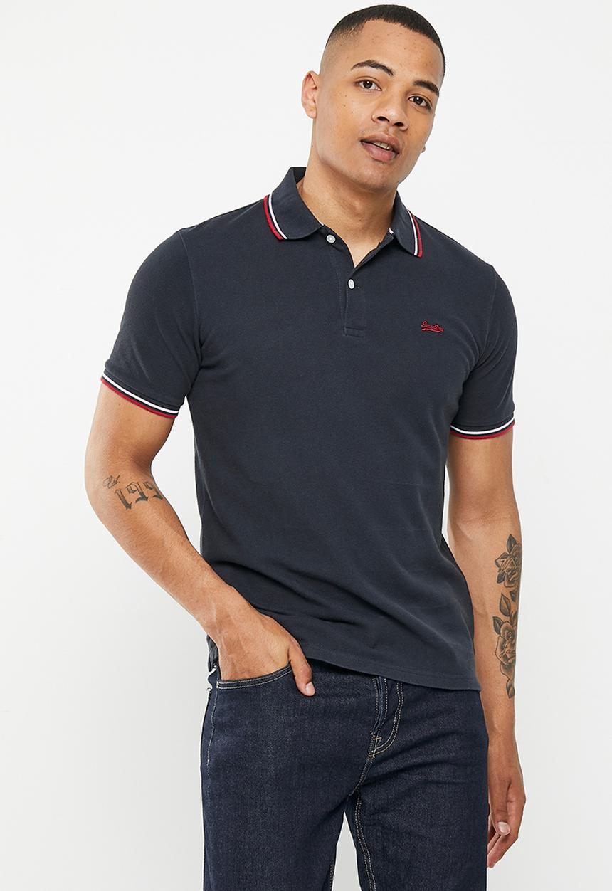 Superdry. - Vintage tipped short sleeve polo - dark navy / red