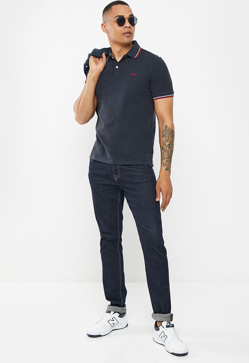 Superdry. - Vintage tipped short sleeve polo - dark navy / red