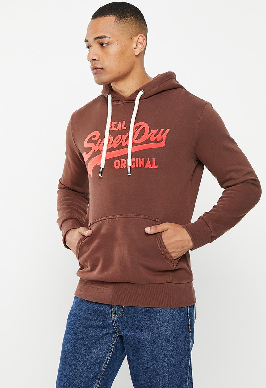 Superdry. - Vintage vl neon hood - bitter chocolate brown