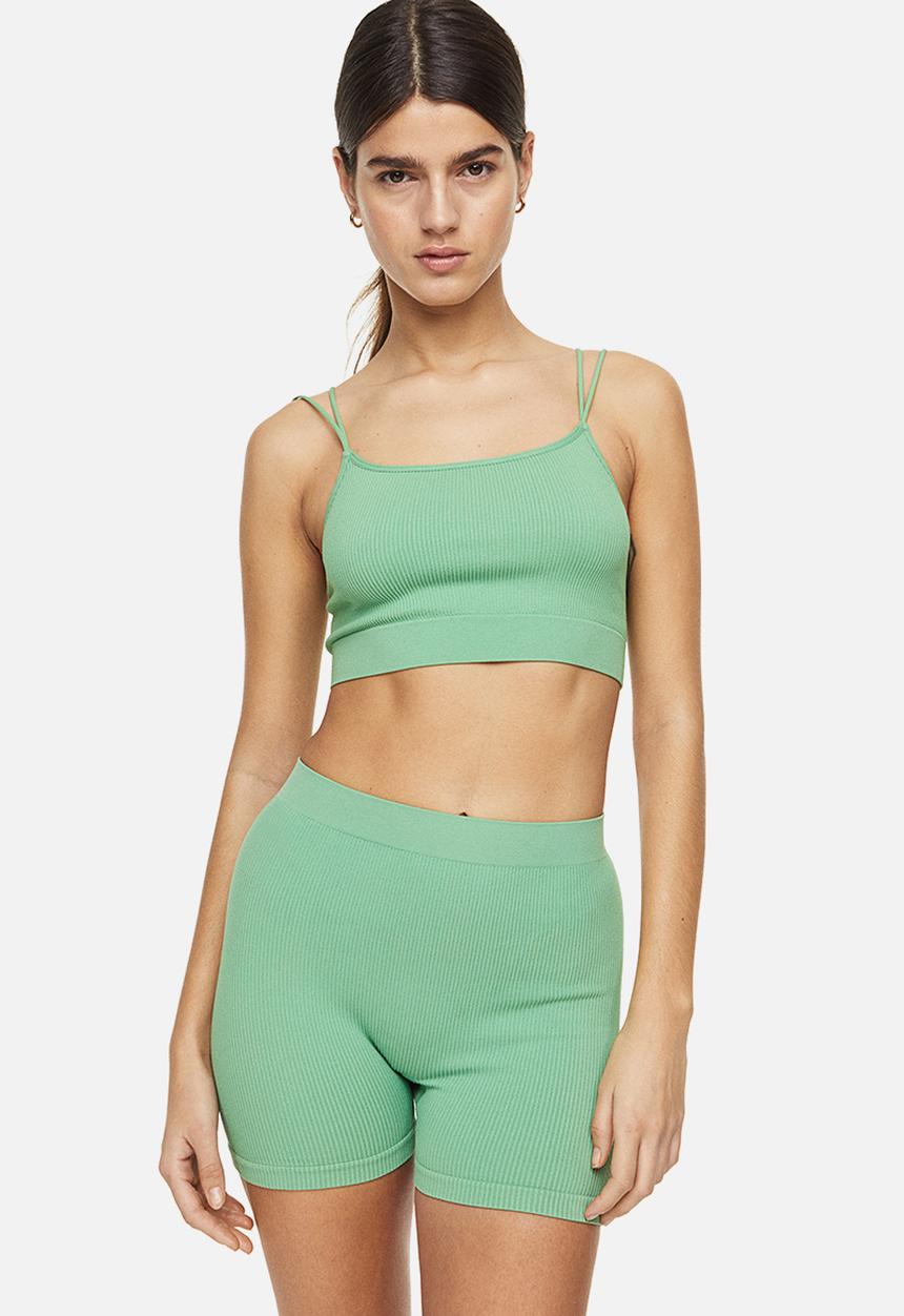 H&M - Ribbed seamless cycling shorts - green