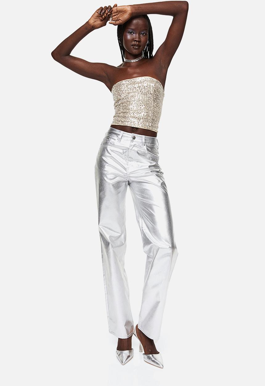 H&M - Bandeau top - light beige/silver-coloured