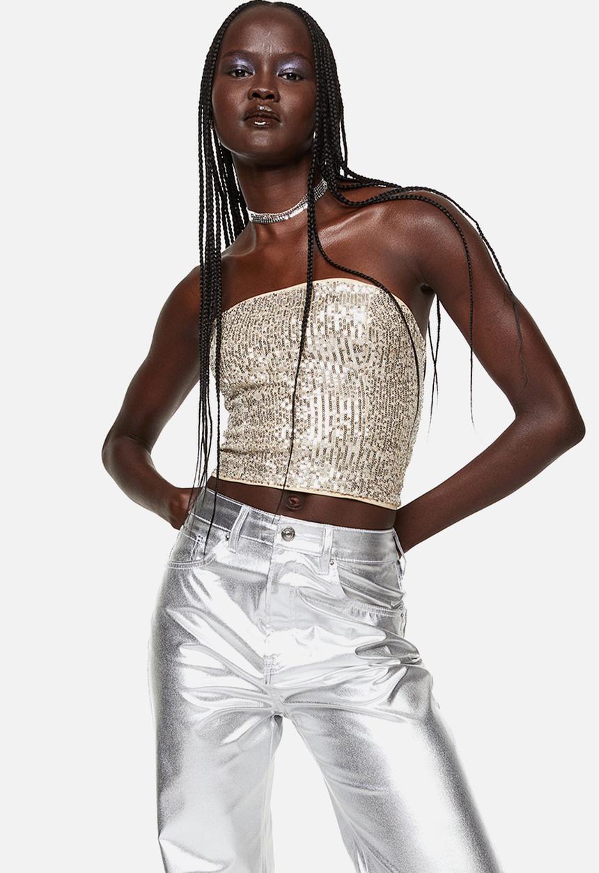 H&M - Bandeau top - light beige/silver-coloured
