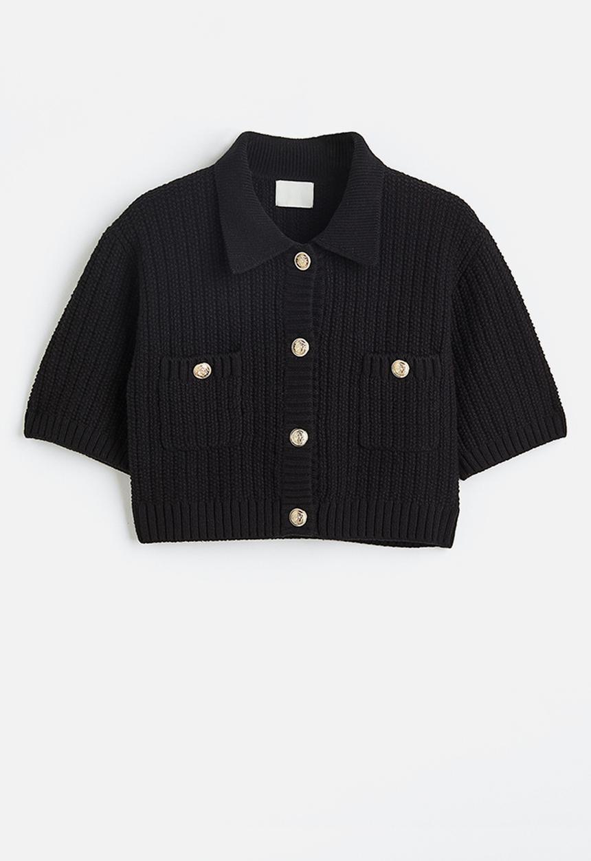 H&M - Collared rib-knit cardigan - black