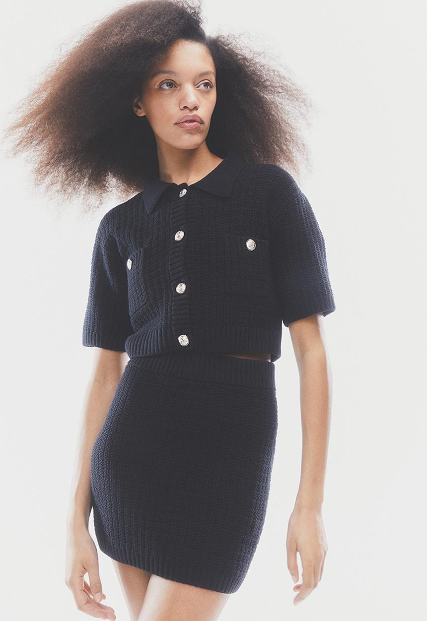H&M - Collared rib-knit cardigan - black