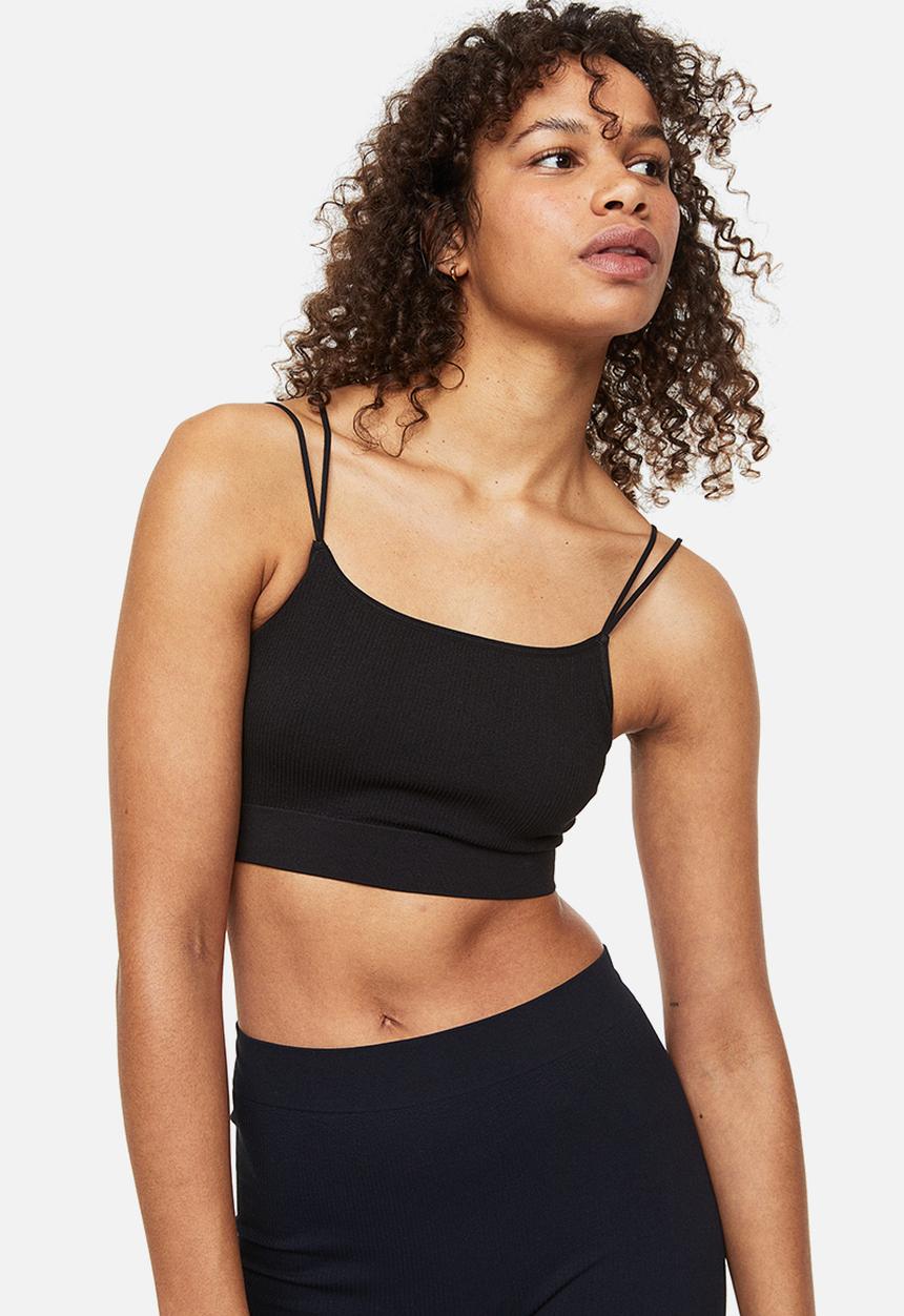 H&M - Ribbed seamless crop top - black
