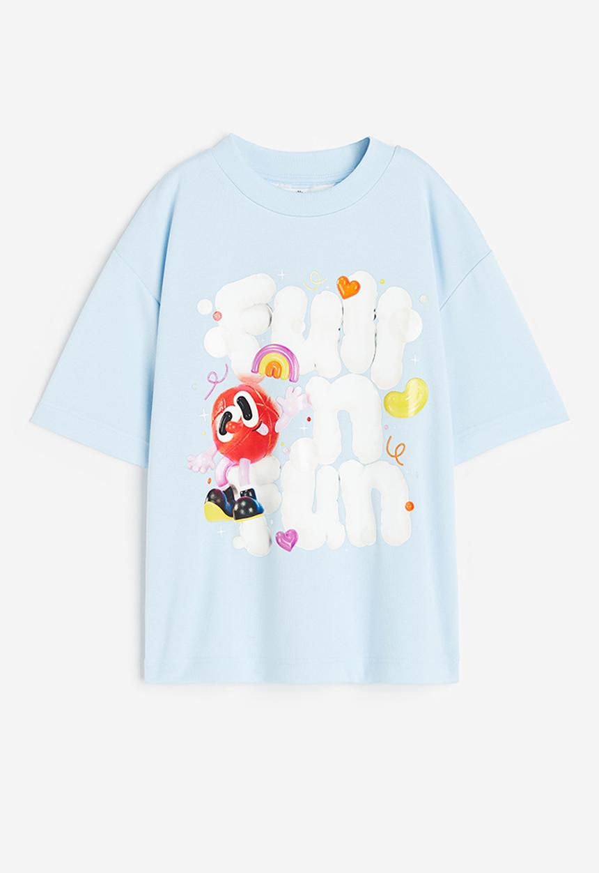H&M - Eva Cremers x H&M: Oversized printed T-shirt - light blue 