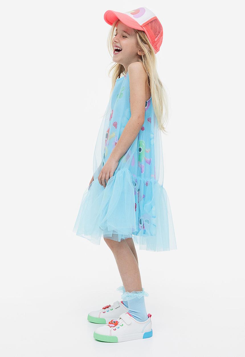 H&M - Eva Cremers x H&M: Patterned tulle dress - light blue/patterned