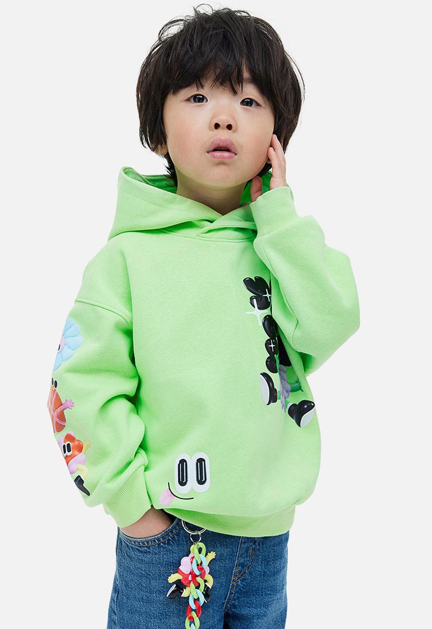 H&M - Eva Cremers x H&M: Printed hoodie - light green 