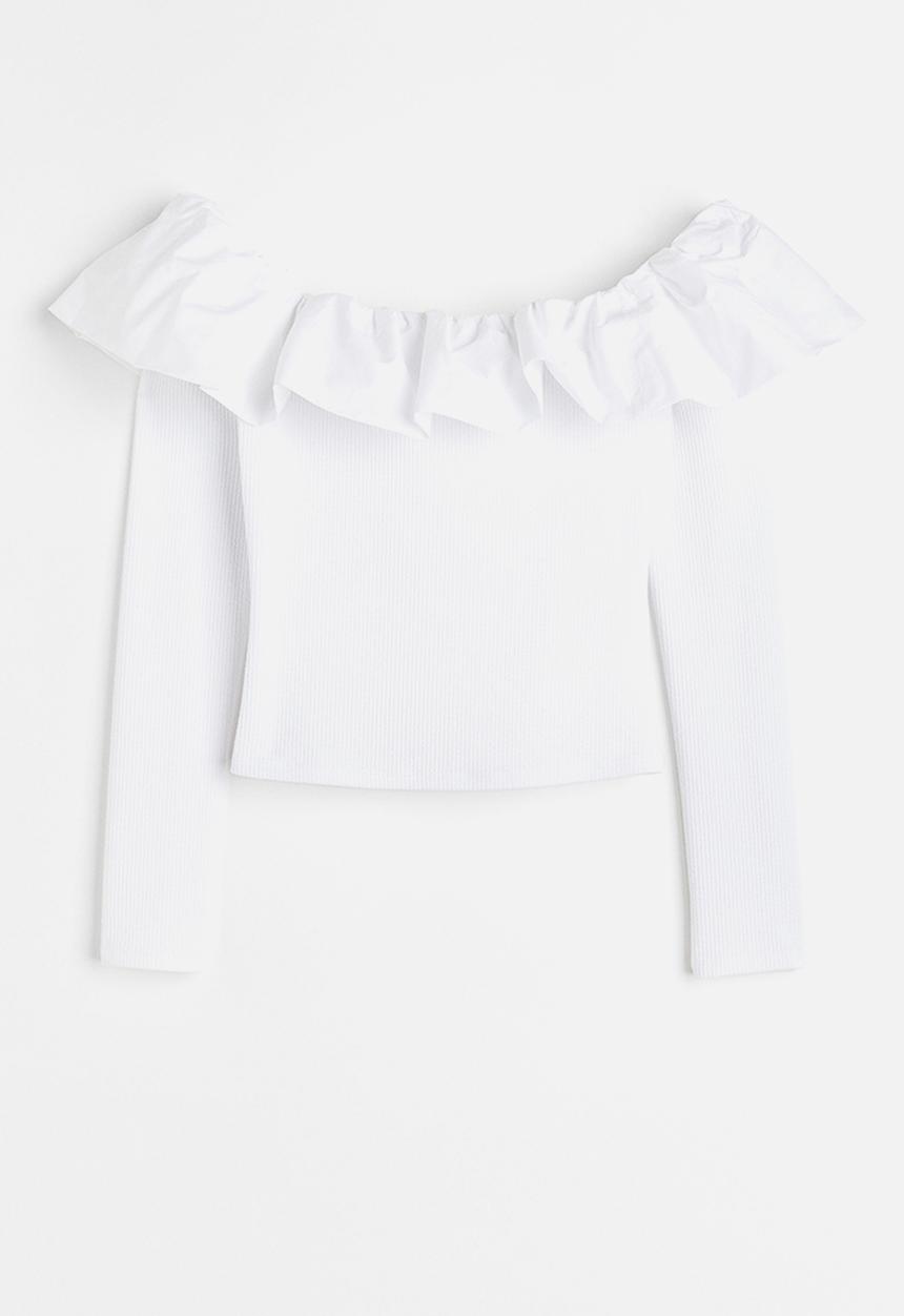 H&M - Flounce-trimmed off-the-shoulder top - white