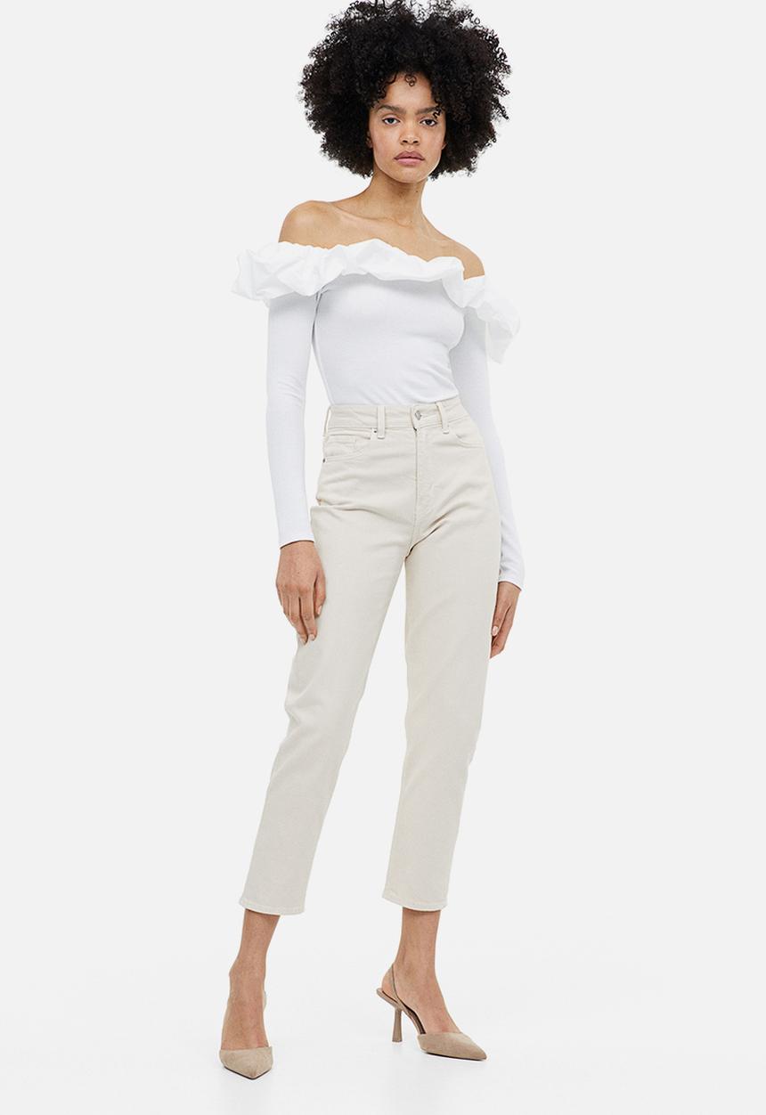 H&M - Flounce-trimmed off-the-shoulder top - white