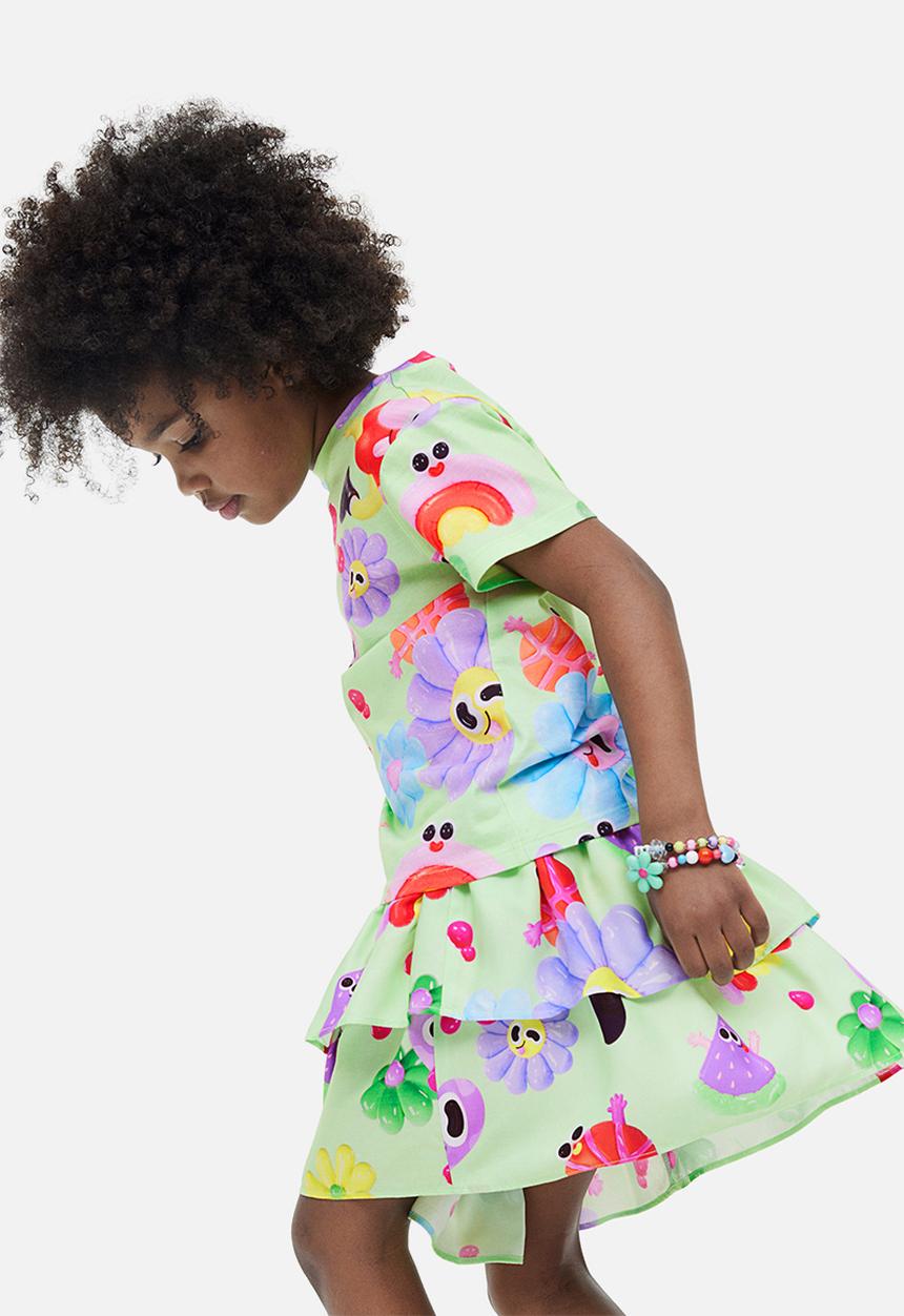 H&M - Eva Cremers x H&M: Tiered skirt - light green/patterned