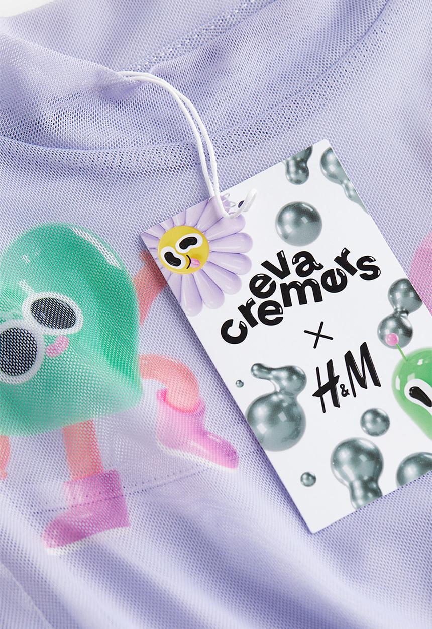 H&M - Eva Cremers x H&M: Printed mesh top - light purple 