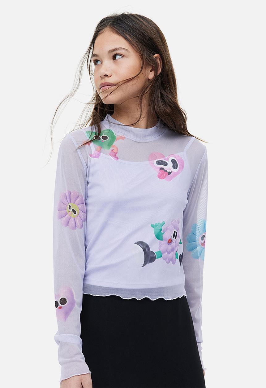 H&M - Eva Cremers x H&M: Printed mesh top - light purple 