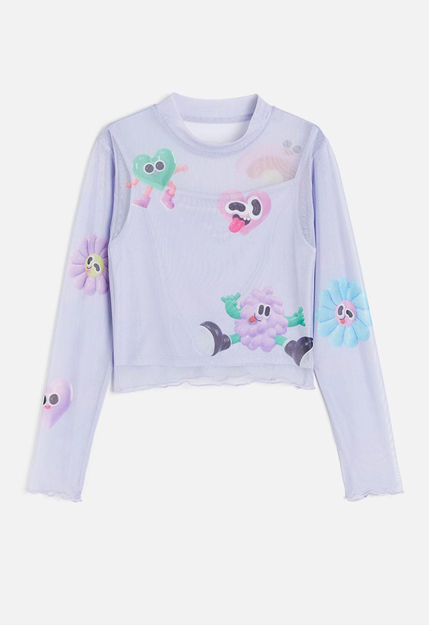 H&M - Eva Cremers x H&M: Printed mesh top - light purple 