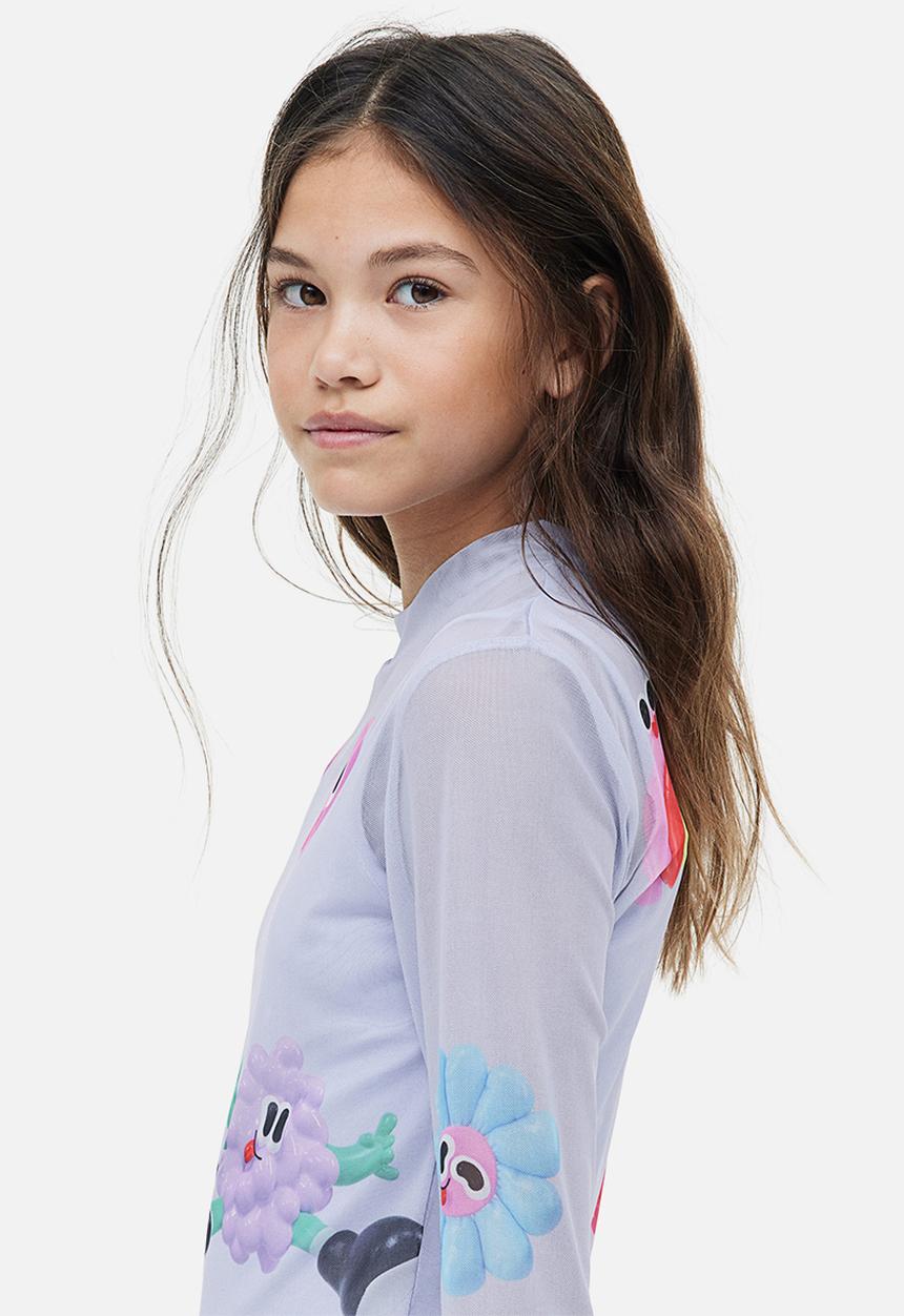 H&M - Eva Cremers x H&M: Printed mesh top - light purple 