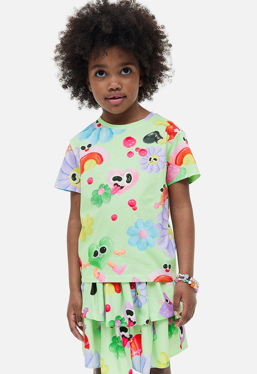 H&M - Eva Cremers x H&M: Printed jersey top - light green/patterned 