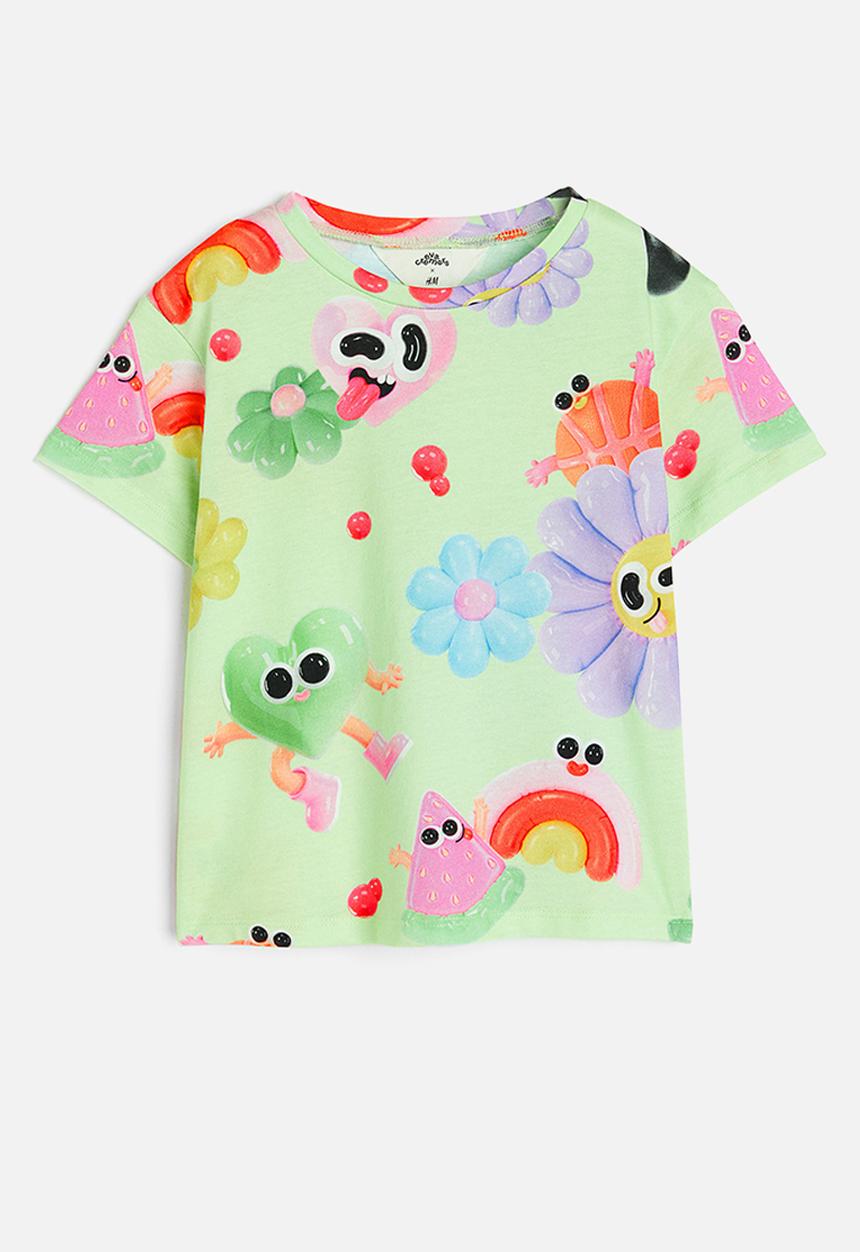 H&M - Eva Cremers x H&M: Printed jersey top - light green/patterned 