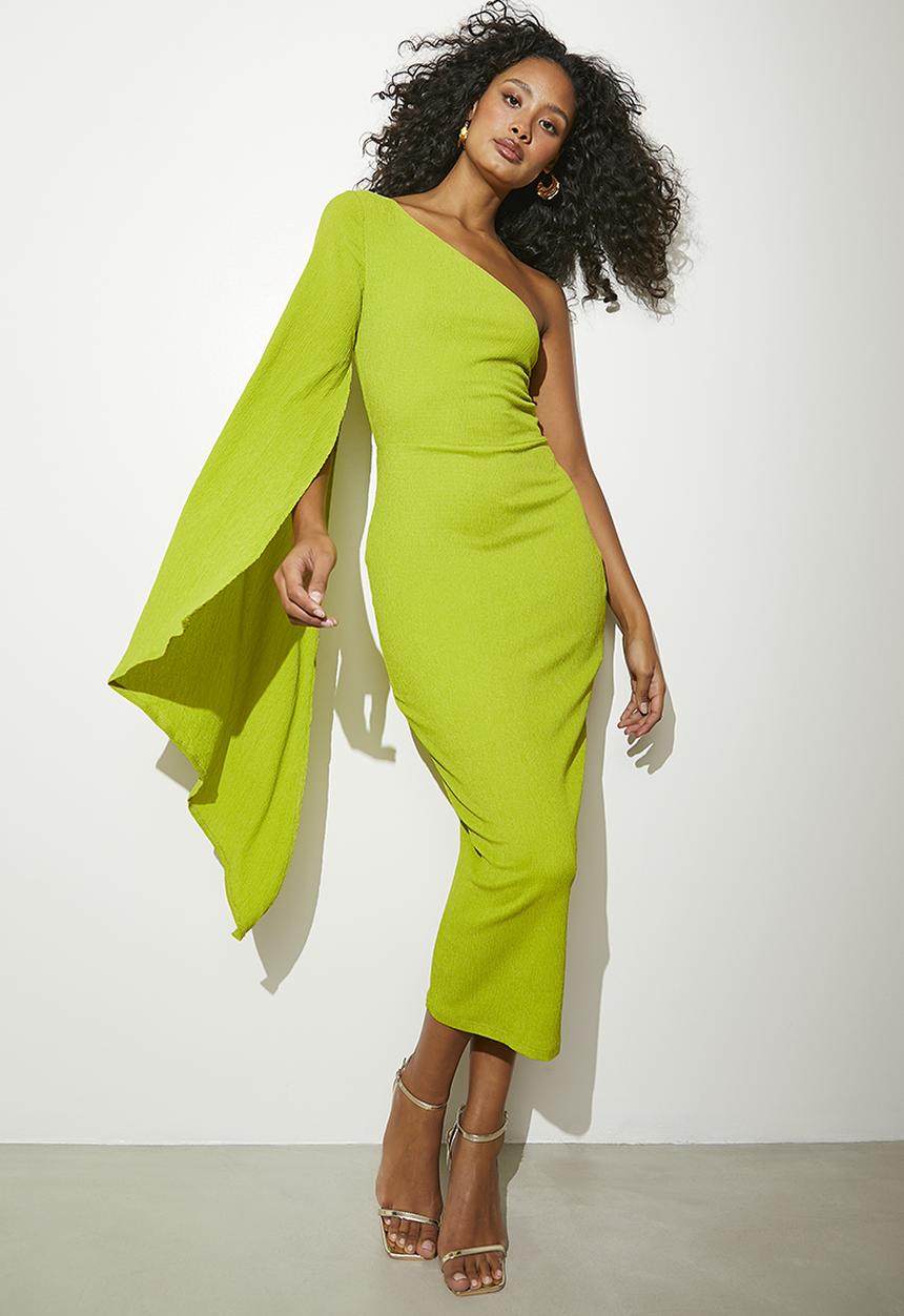 VELVET - Volume sleeve midi dress - lime