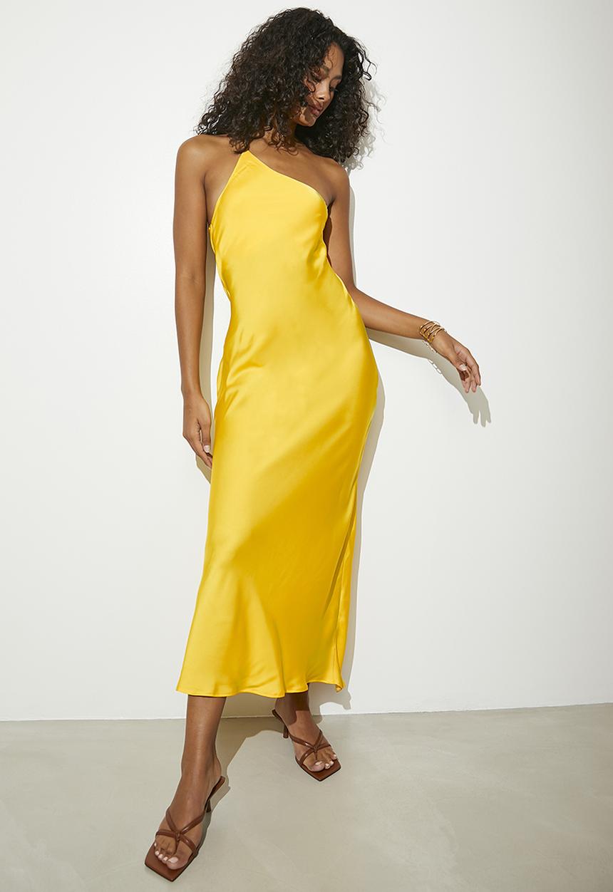 VELVET - Asym satin slip dress - yellow