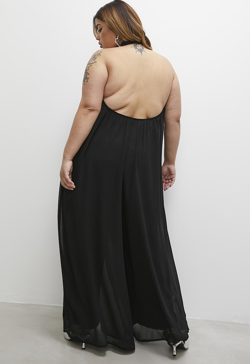 VELVET - Halter neck chiffon jumpsuit - black