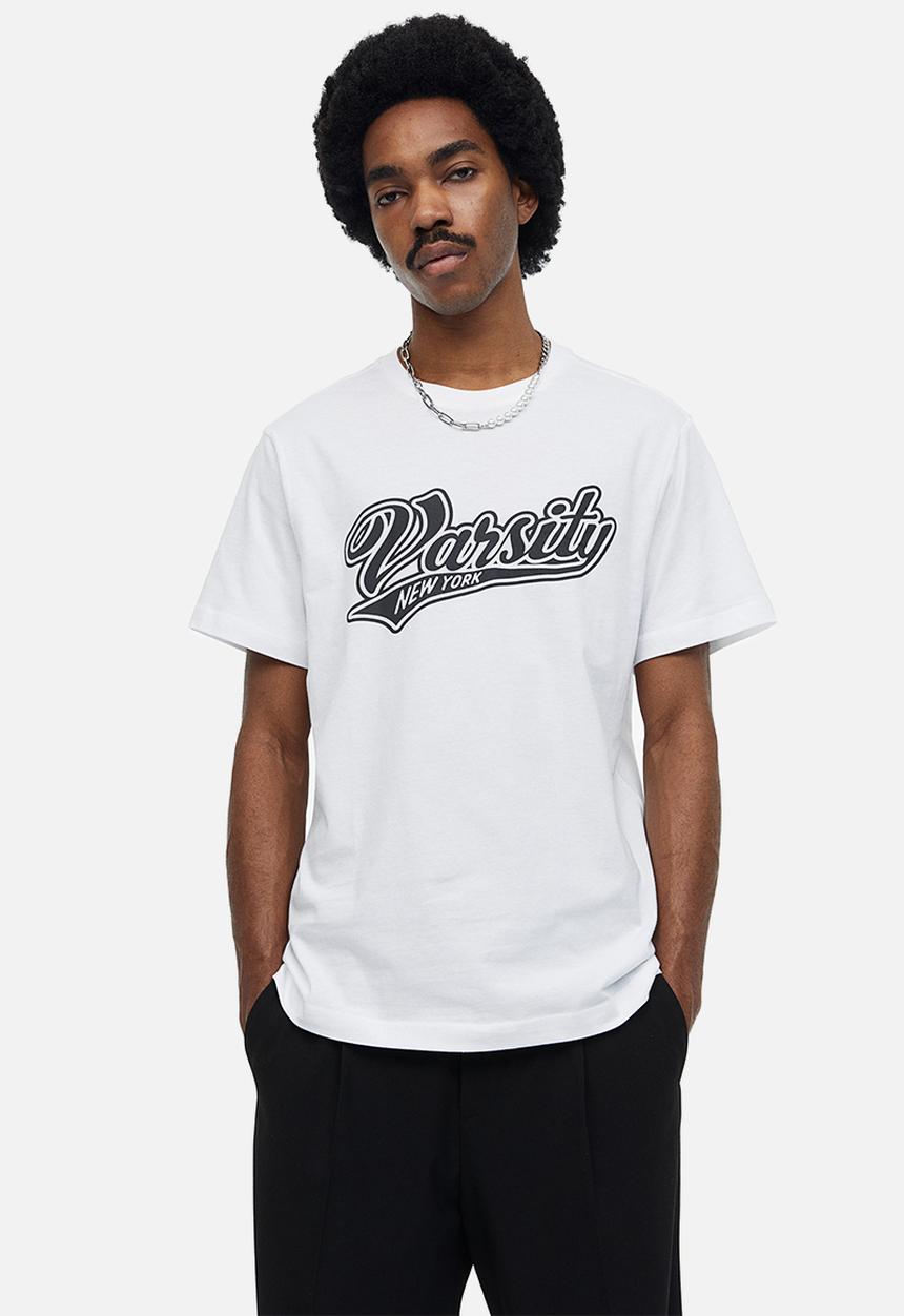 H&M - Regular fit printed T-shirt - white/varsity new york 