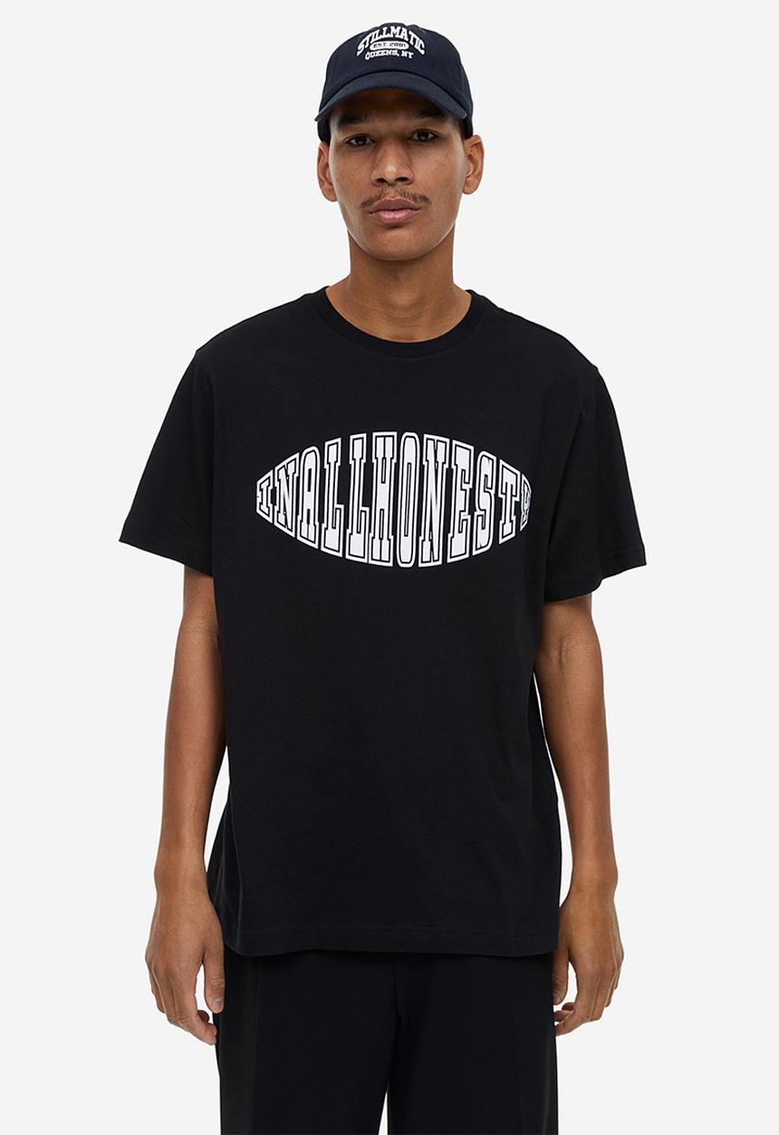 H&M - Regular fit printed T-shirt - black/in all honesty 