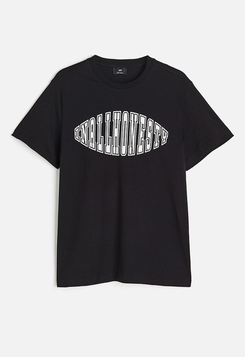 H&M - Regular fit printed T-shirt - black/in all honesty 